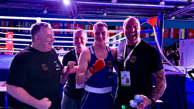 678381-dbv-boxen-em-U19-2025-vf-01 Der Boxer Marko Nadeljkovic nach seinem Viertefinalsieg bei der U19-EM