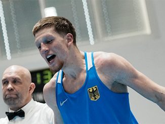 Der deutsche Europameister Alberto Antochi freudestrahlend im Moment der Urteilsverkündung.